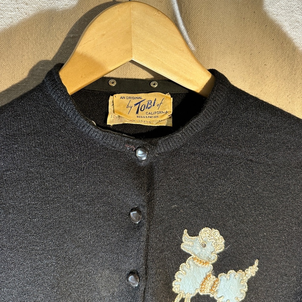 Vintage “Tobi” Black Poodle Sweater with removable Leather Collar - Picture 7 of 14